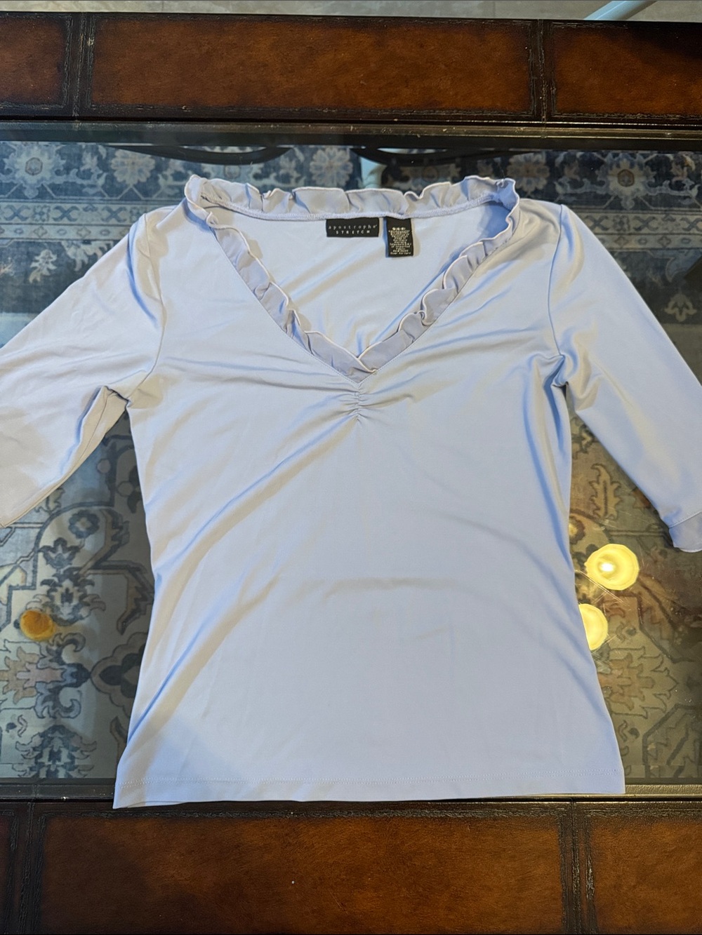 Vintage Sears Apostrophe Light Lavender Ruffle V-Neck Top